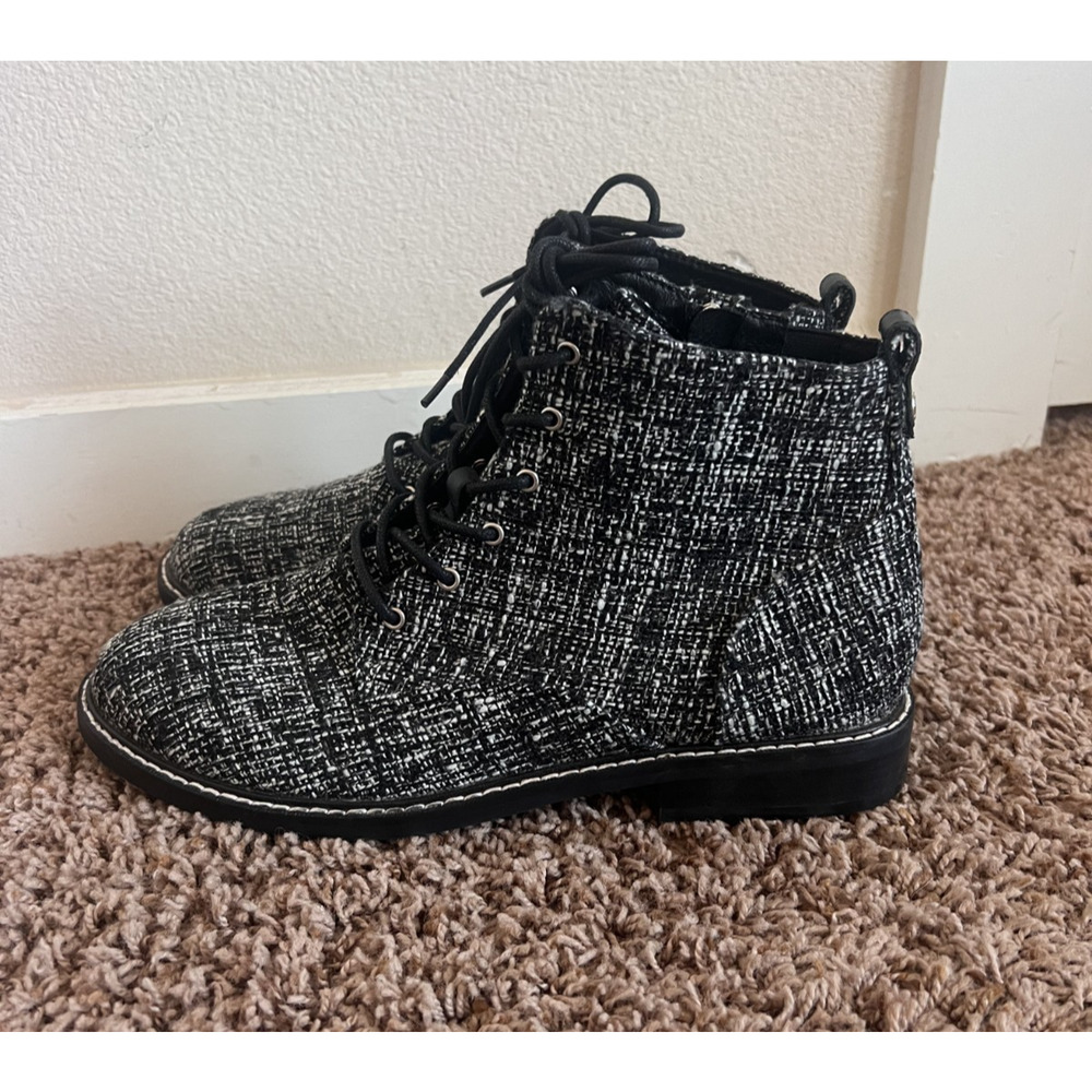 NYDJ Eileen Lace Up Boots Women's 11M Black Tweed Combat Ankle Booties Side Zip - Picture 3 of 10